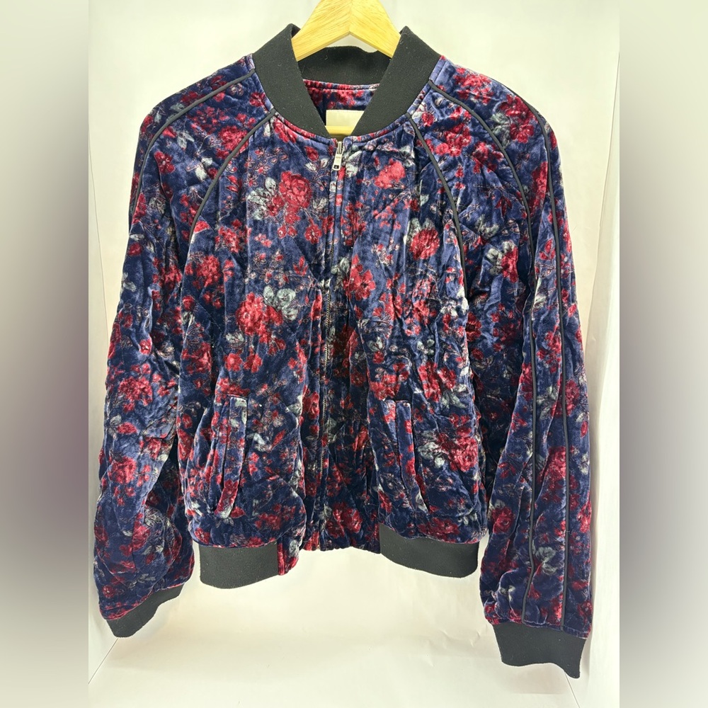 Velvet Navy floral print bomber jacket
